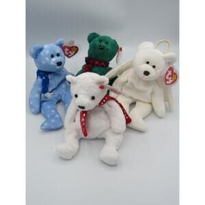 Beanie Baby Lot Halo 2000 Holiday Teddy Wallace 1999 Holiday Teddy Plush Ty